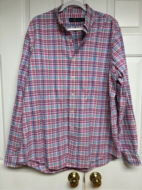 Ralph Lauren Men's XL Plaid Button Down Shirt Multicolor Pink Blue Cotton